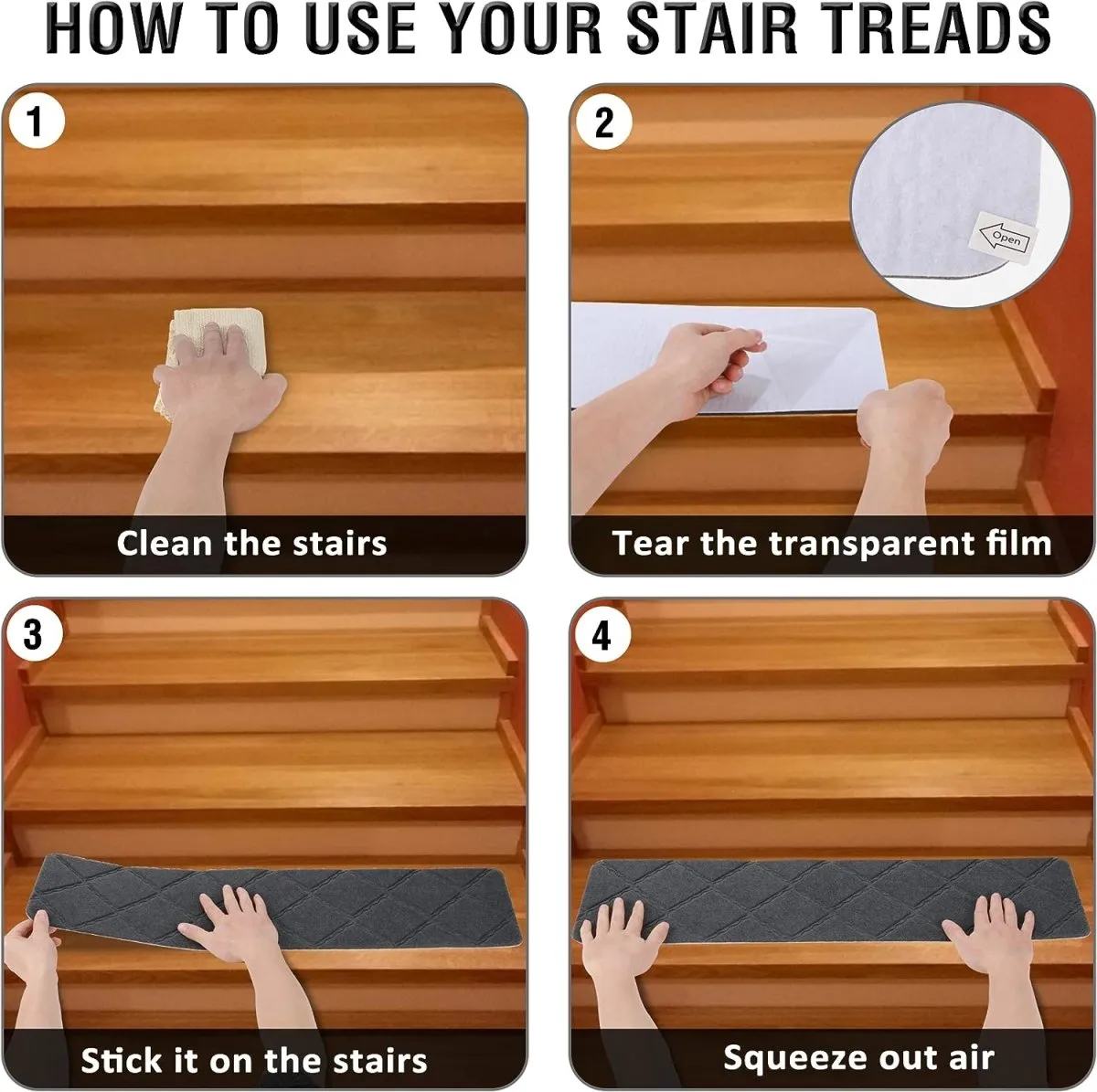 Grey Carpet Stair Treads 8"x 30" - 14-Pack | Non-Slip, Removable, and Washable | Ideal for Pets and Elders"