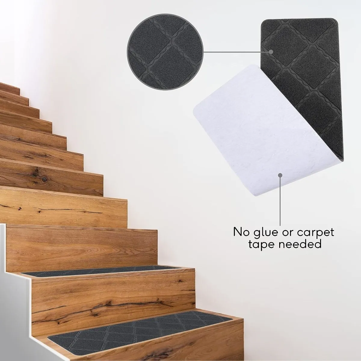 Grey Carpet Stair Treads 8"x 30" - 14-Pack | Non-Slip, Removable, and Washable | Ideal for Pets and Elders"