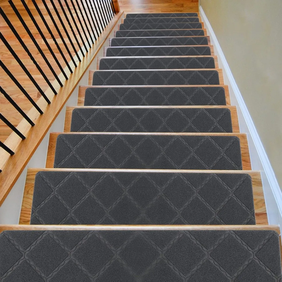 Grey Carpet Stair Treads 8"x 30" - 14-Pack | Non-Slip, Removable, and Washable | Ideal for Pets and Elders"