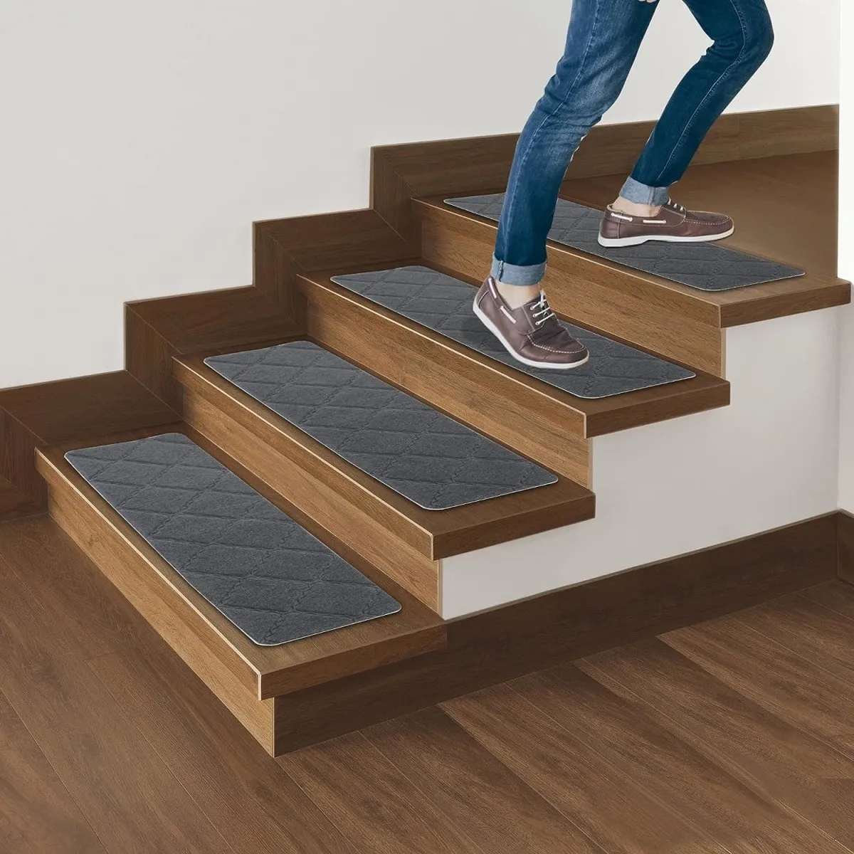 Grey Carpet Stair Treads 8"x 30" - 14-Pack | Non-Slip, Removable, and Washable | Ideal for Pets and Elders"