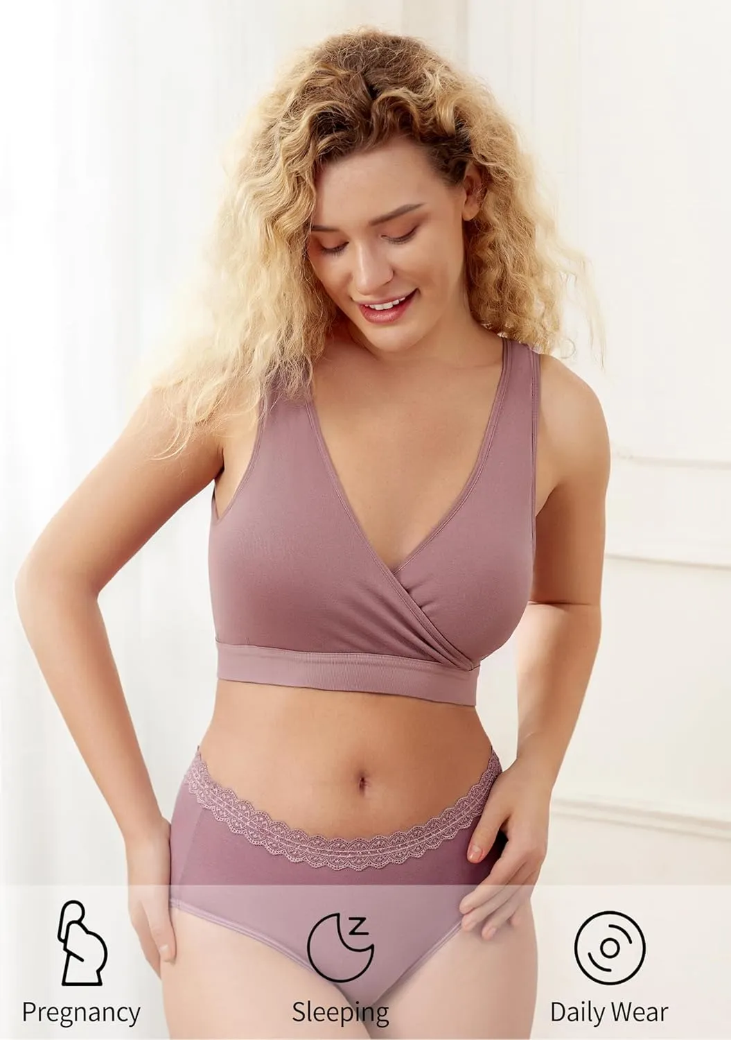 HBselect Nursing Bras for Breastfeeding, Maternity Nursing Sleep Bra Wireless Pregnancy Sleep Bralette 3/5 Pack