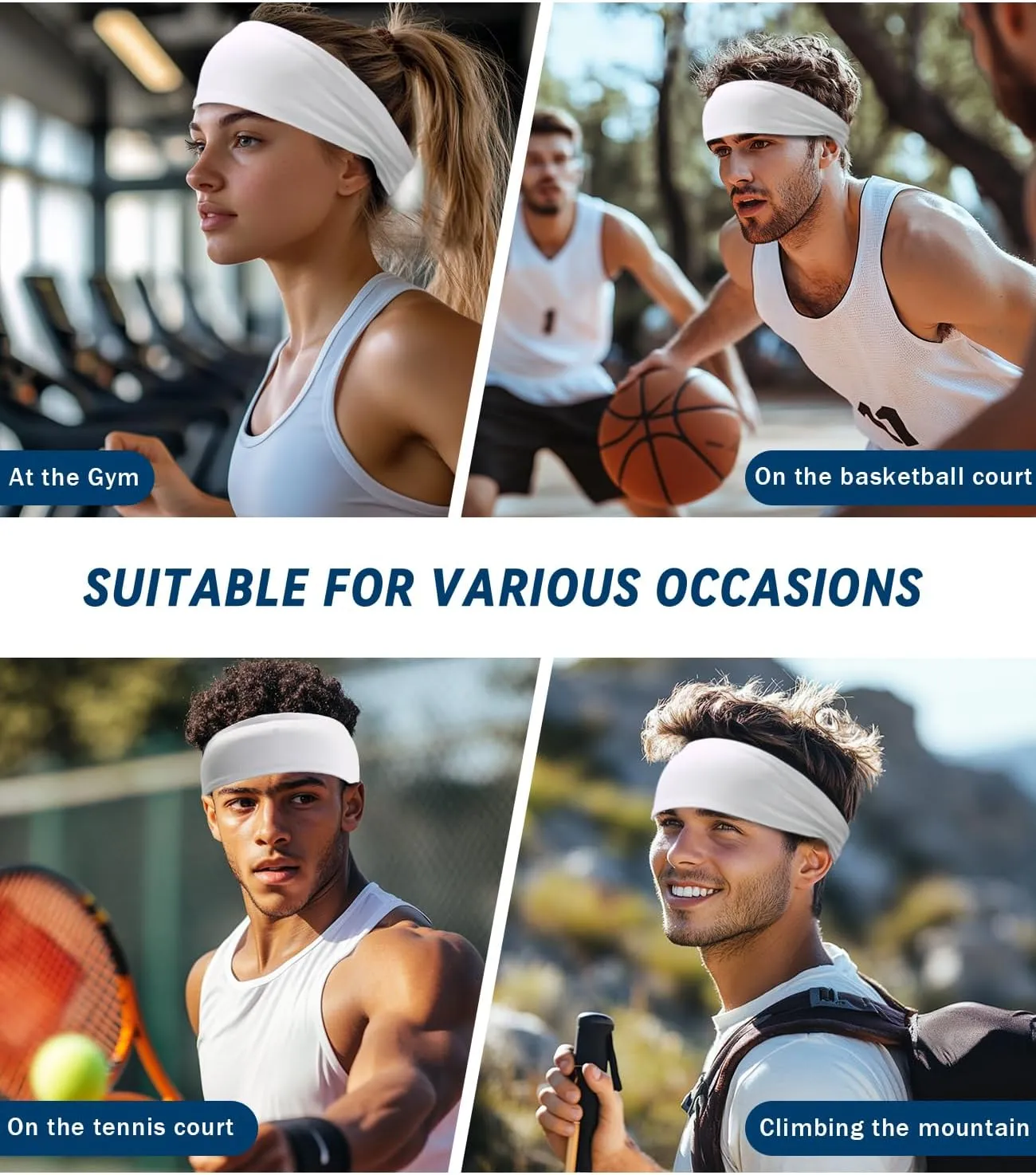 Headband for Men & Women, Sweat Wicking Sports Sweatband Headbands, Workout Running Training Yoga Basketball Hairband