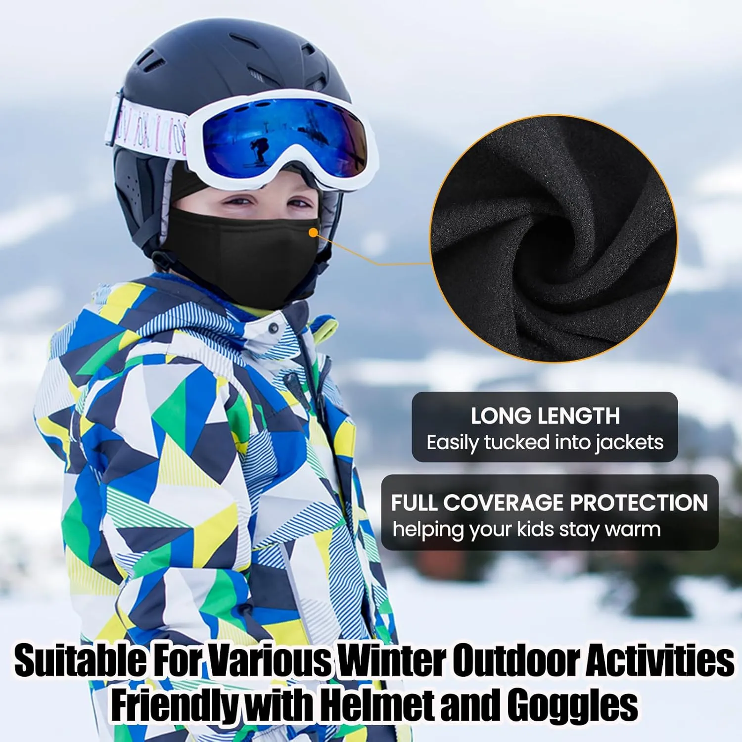 Kids Balaclava Ski Mask Scarf, Kids Fleece Gaiter Cold Weather Full Face Mask for Boys & Girls - Black