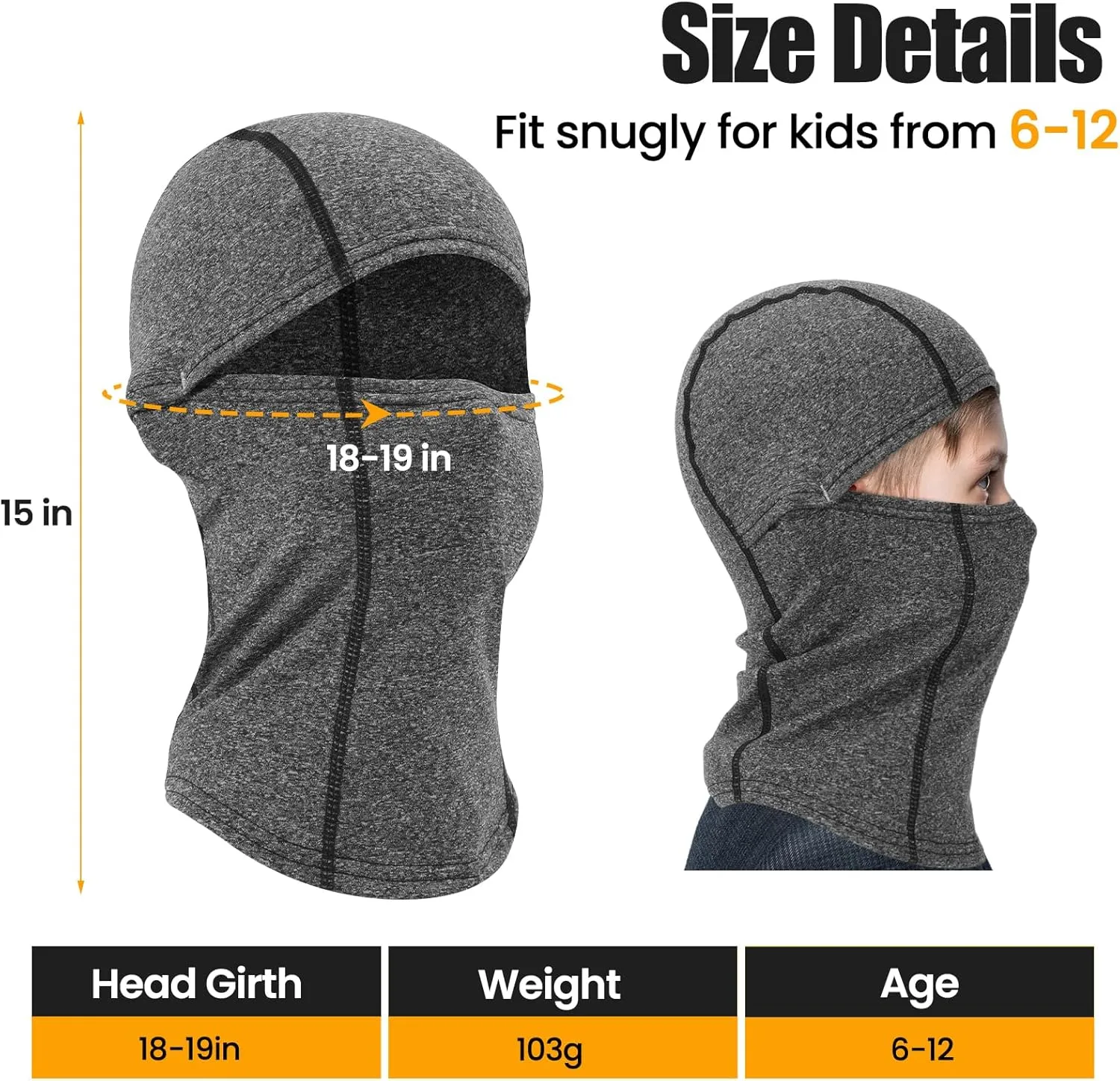 Kids Balaclava Ski Mask Scarf, Kids Fleece Gaiter Cold Weather Full Face Mask for Boys & Girls - Black