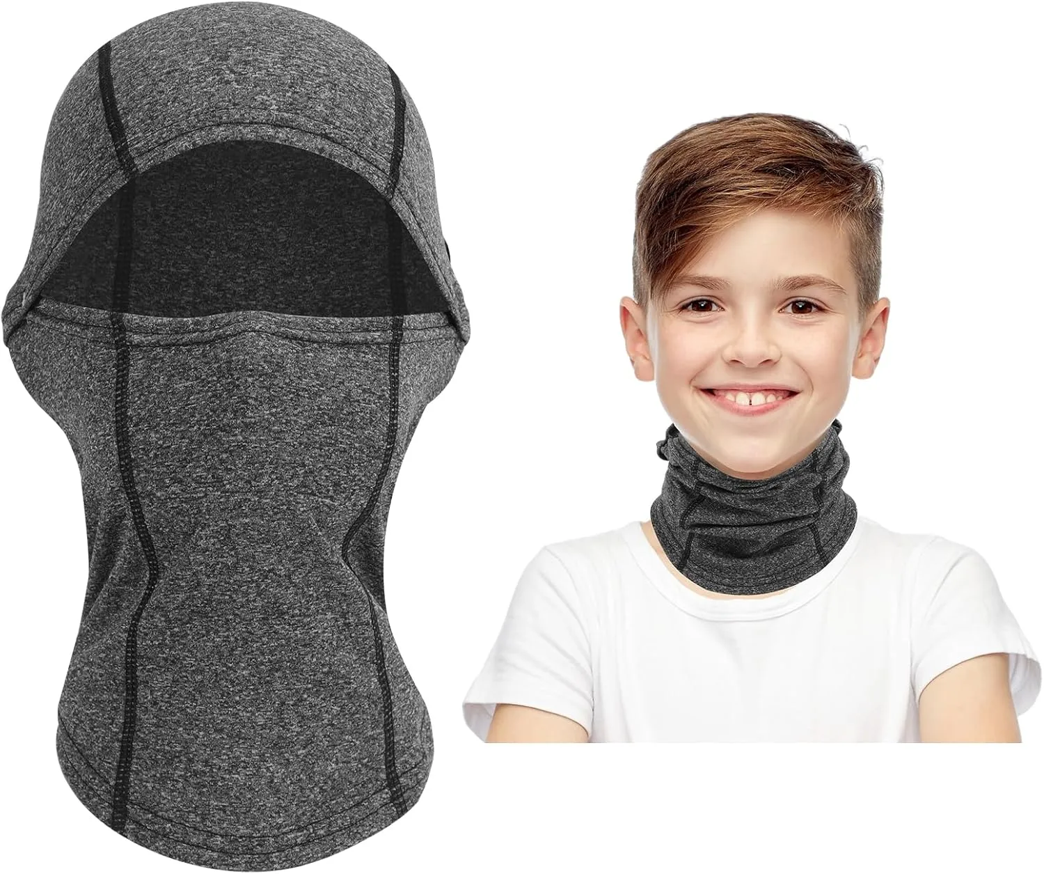 Kids Balaclava Ski Mask Scarf, Kids Fleece Gaiter Cold Weather Full Face Mask for Boys & Girls - Black