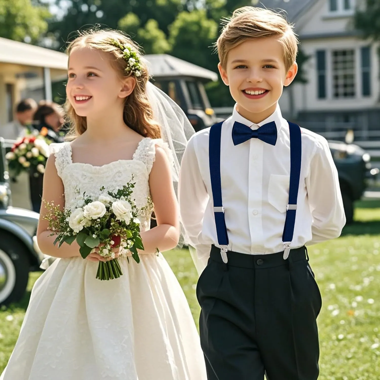 Kids Boys Suspenders Bowtie Sets Adjustable Suspenders and Pre-tied Bow Tie with 4 Strong Metal Clips for Boys Girls