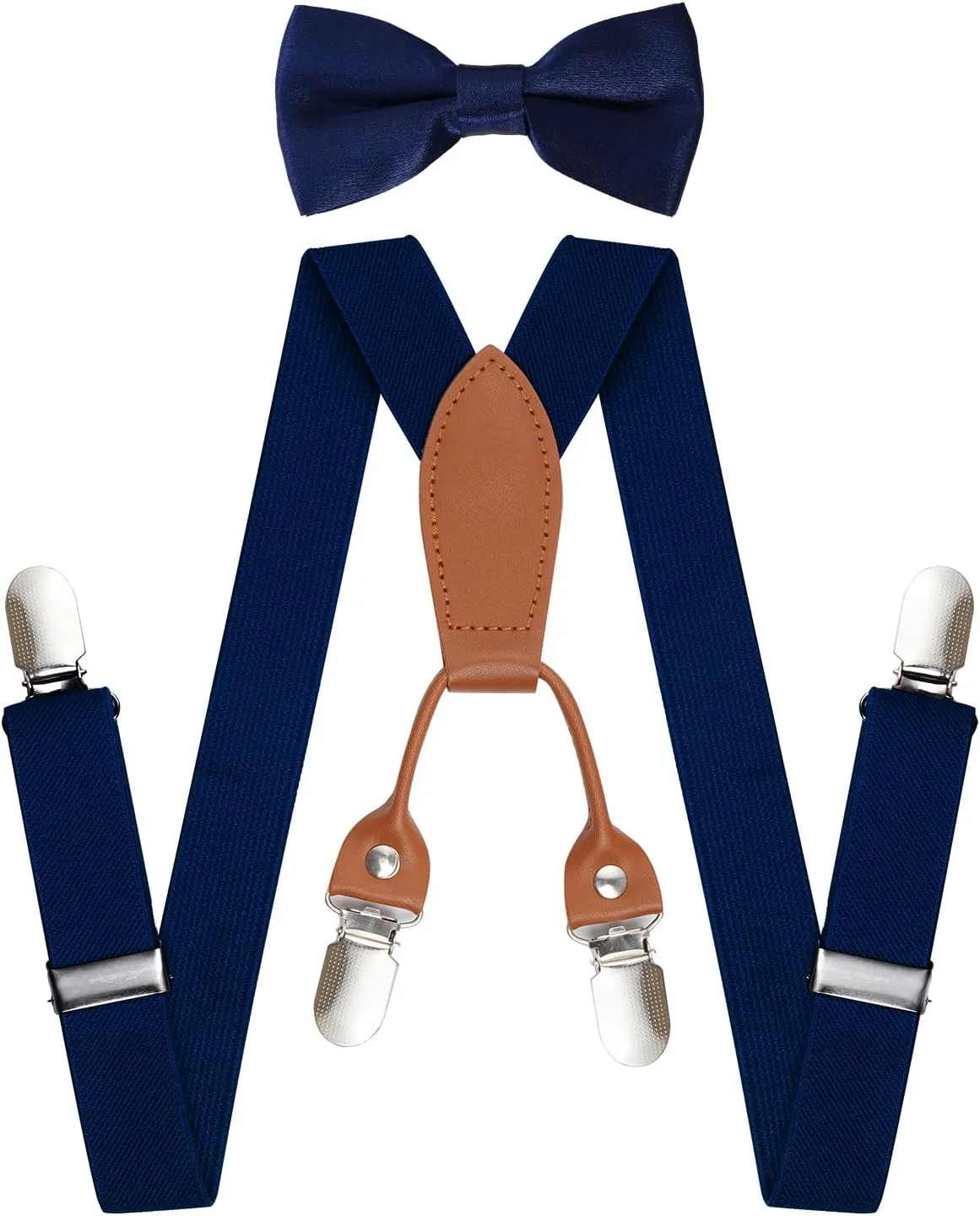 Kids Boys Suspenders Bowtie Sets Adjustable Suspenders and Pre-tied Bow Tie with 4 Strong Metal Clips for Boys Girls