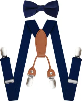Kids Boys Suspenders Bowtie Sets Adjustable Suspenders and Pre-tied Bow Tie with 4 Strong Metal Clips for Boys Girls