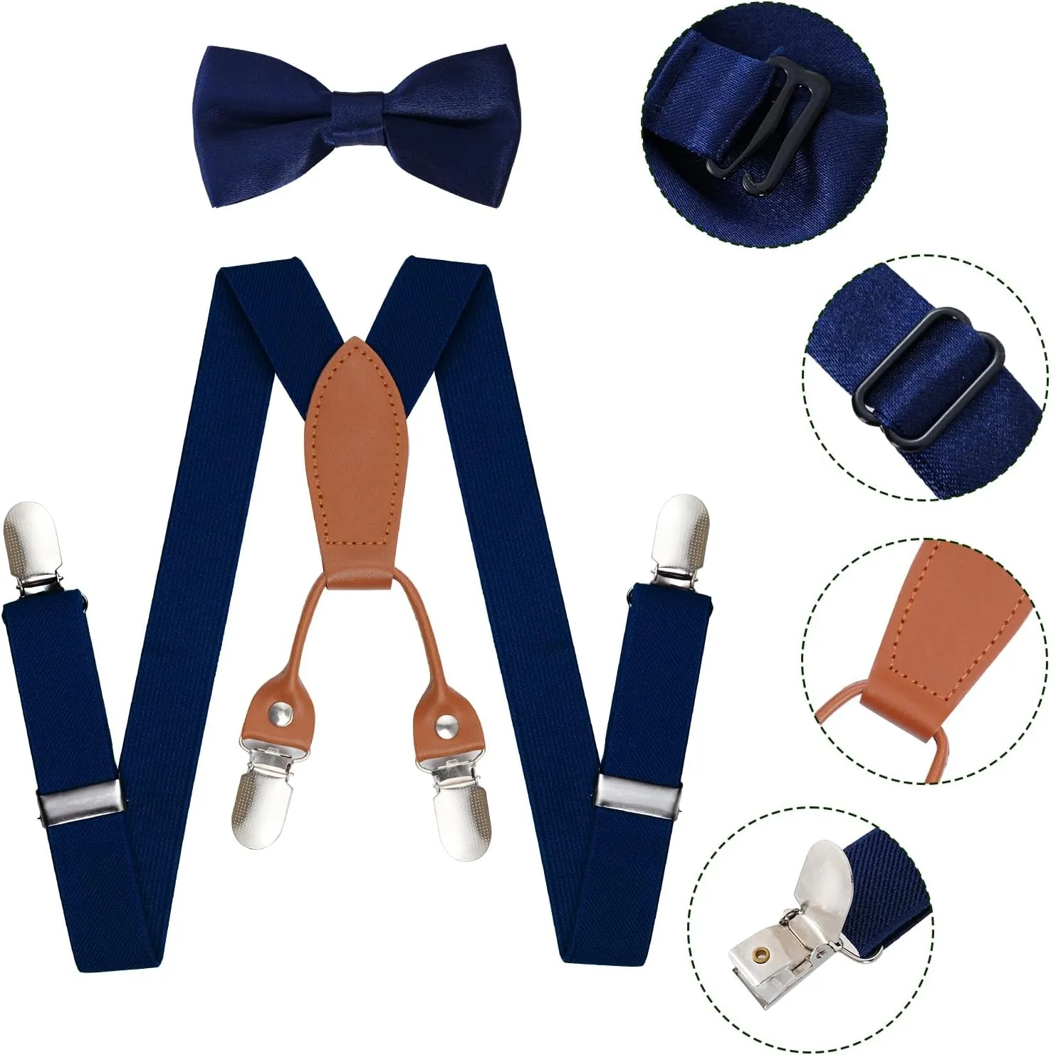 Kids Boys Suspenders Bowtie Sets Adjustable Suspenders and Pre-tied Bow Tie with 4 Strong Metal Clips for Boys Girls