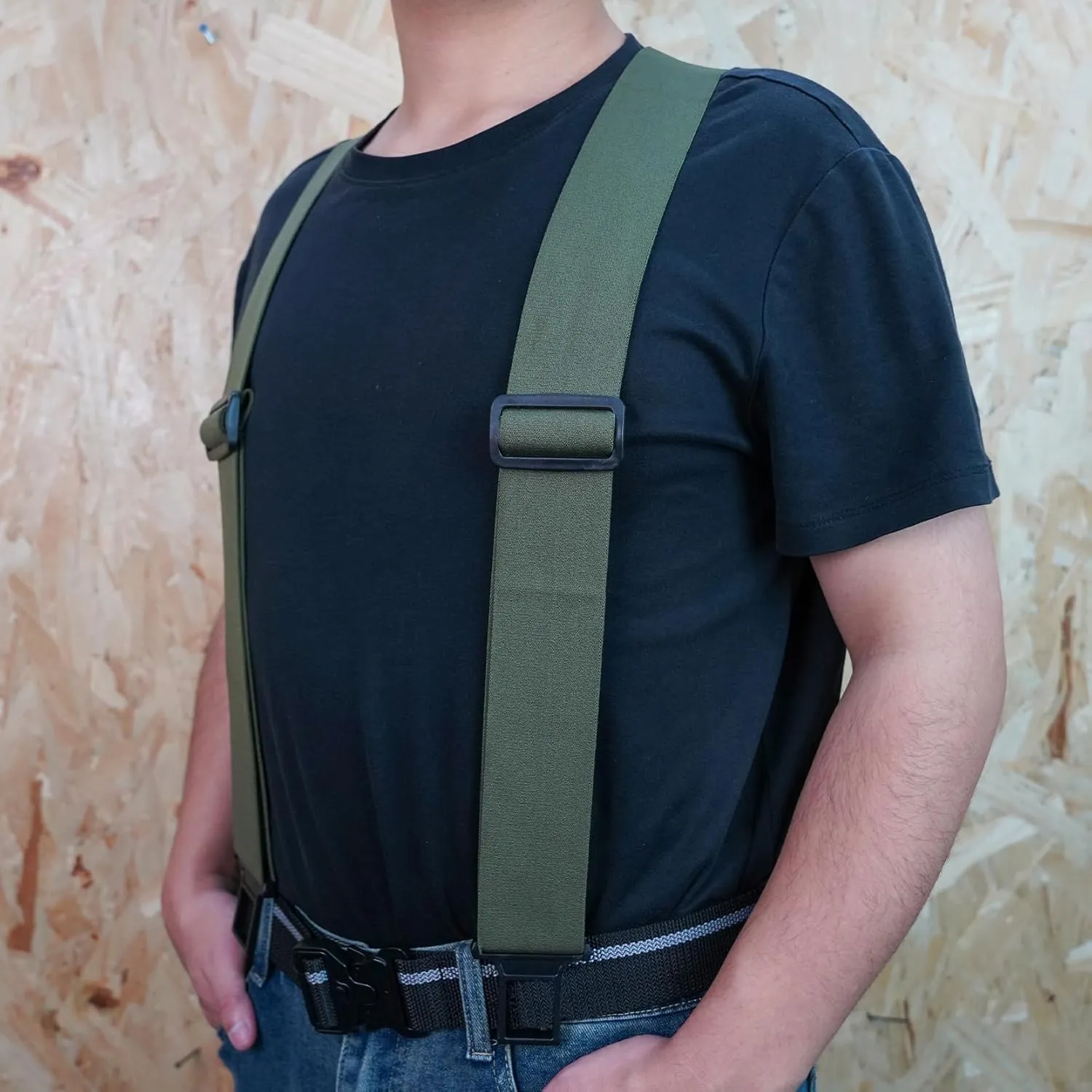 KUNN Men's 1.5 inch Adjustable Y Back Suspender,Elastic Hook End Suspenders