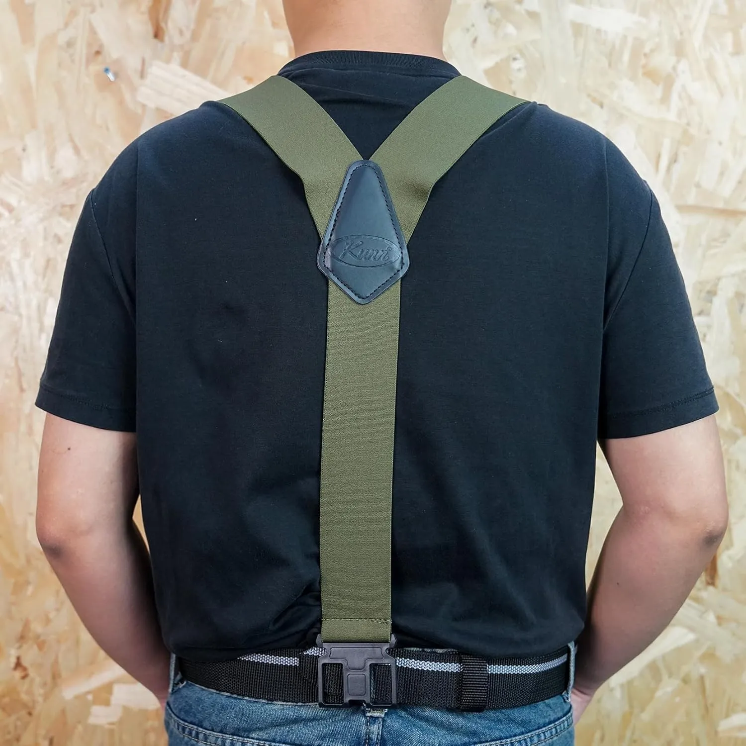 KUNN Men's 1.5 inch Adjustable Y Back Suspender,Elastic Hook End Suspenders