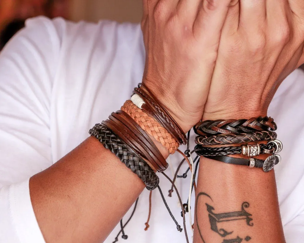 leather bracelet braided loose - brown