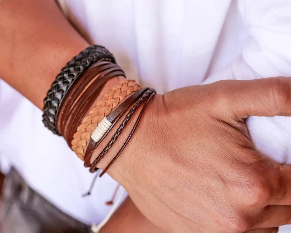 leather bracelet braided loose - brown