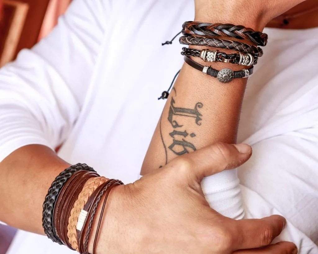 leather bracelet braided loose - brown