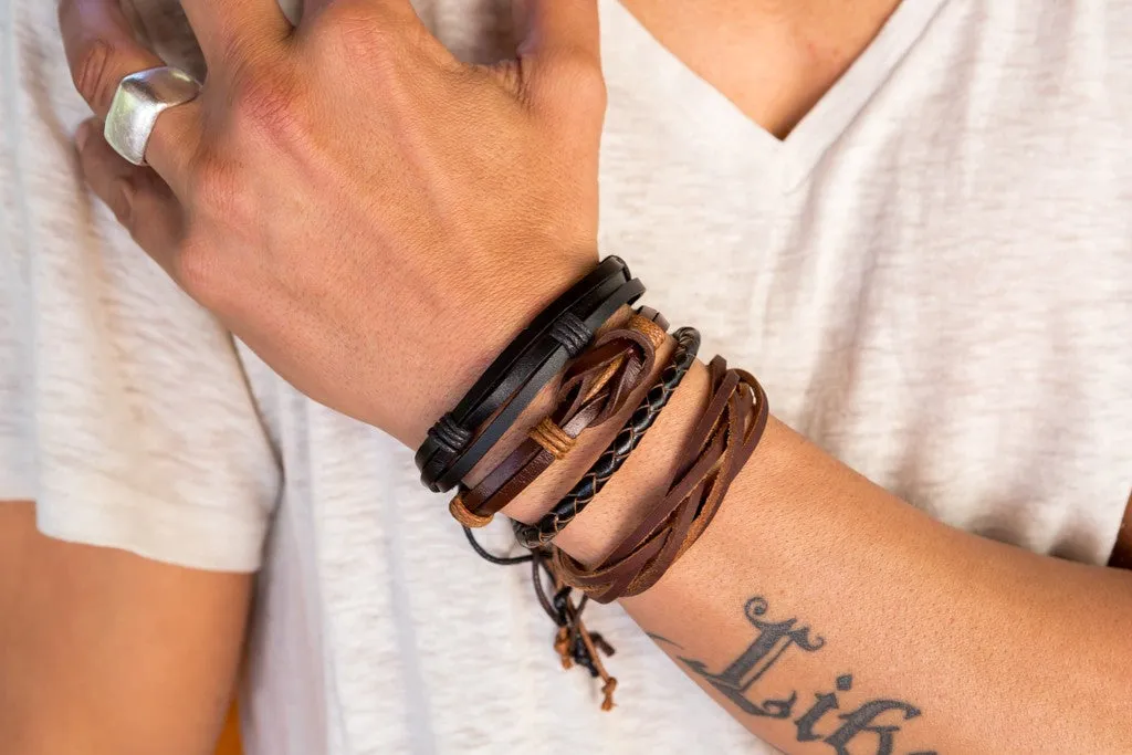 leather bracelet braided - neat black