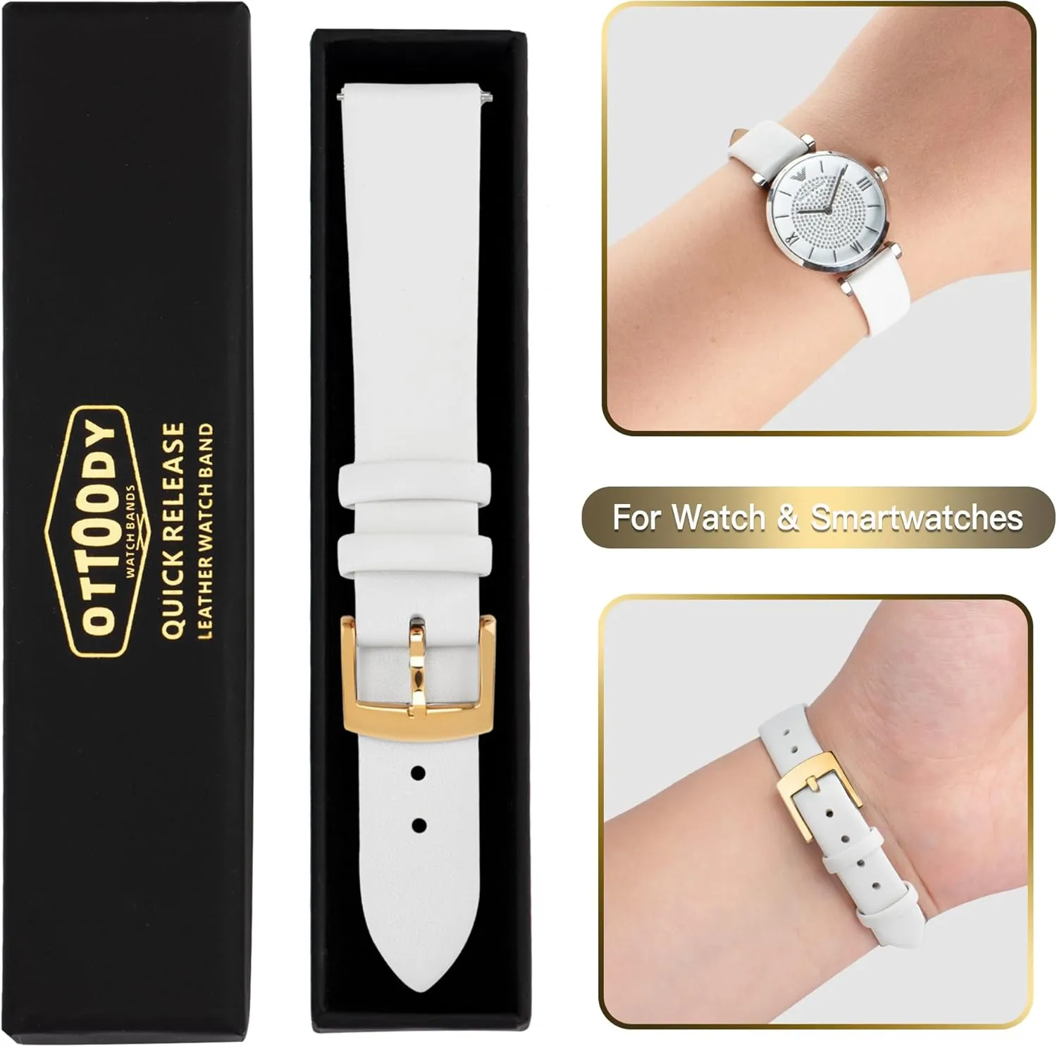 Leather Watch Bands Quick Release Watch Straps, Elegant & Ultra-Soft Top Grain Leather Watch Band for Women Men, Choice of Color & Width - 12mm 14mm 16mm 18mm 20mm 22mm for Watch & Smartwatch