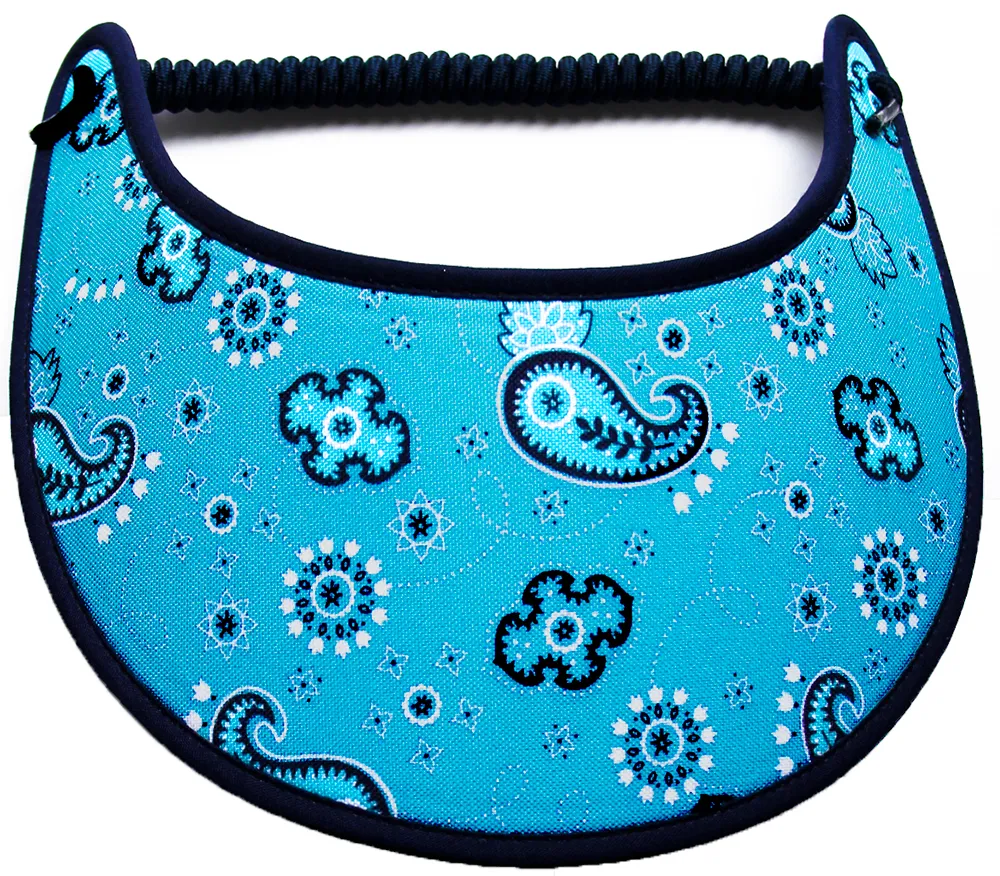 M600 Navy Paisleys on Aqua Sun Visor with Navy Trim