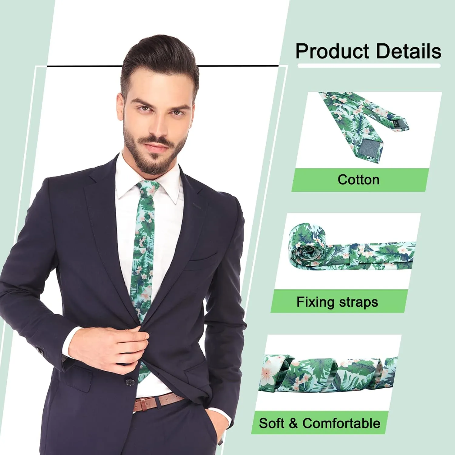 Mantieqingway Men's Cotton Floral Neck Tie 2.56'' Printed Skinny Tie