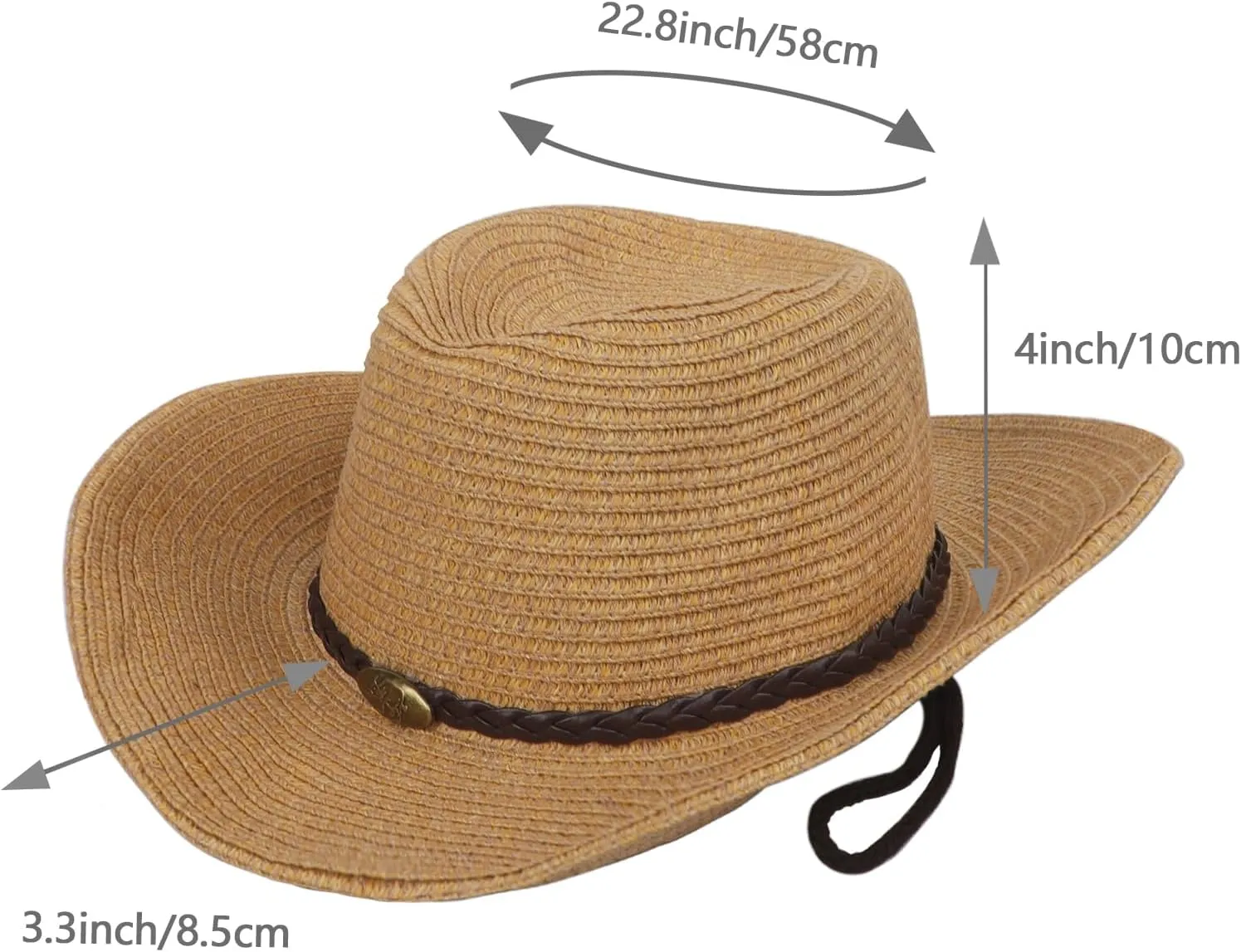Mens Womens Western Cowboy Straw Hat Classic Brown Cowgirl Woven Sun Hat Roll Up Fedora Hat