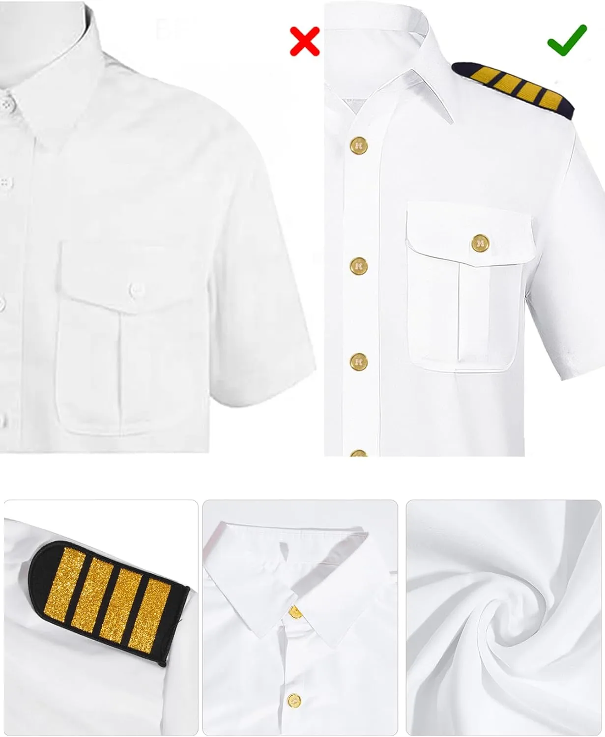 Men's Yacht Captain Sailor Costume 7PCS Adult Navy Shirt Hat Aviator Sunglasses Accessories Set Funny Party Cosplay