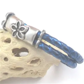 Navy Braided Metallic Leather Bracelet