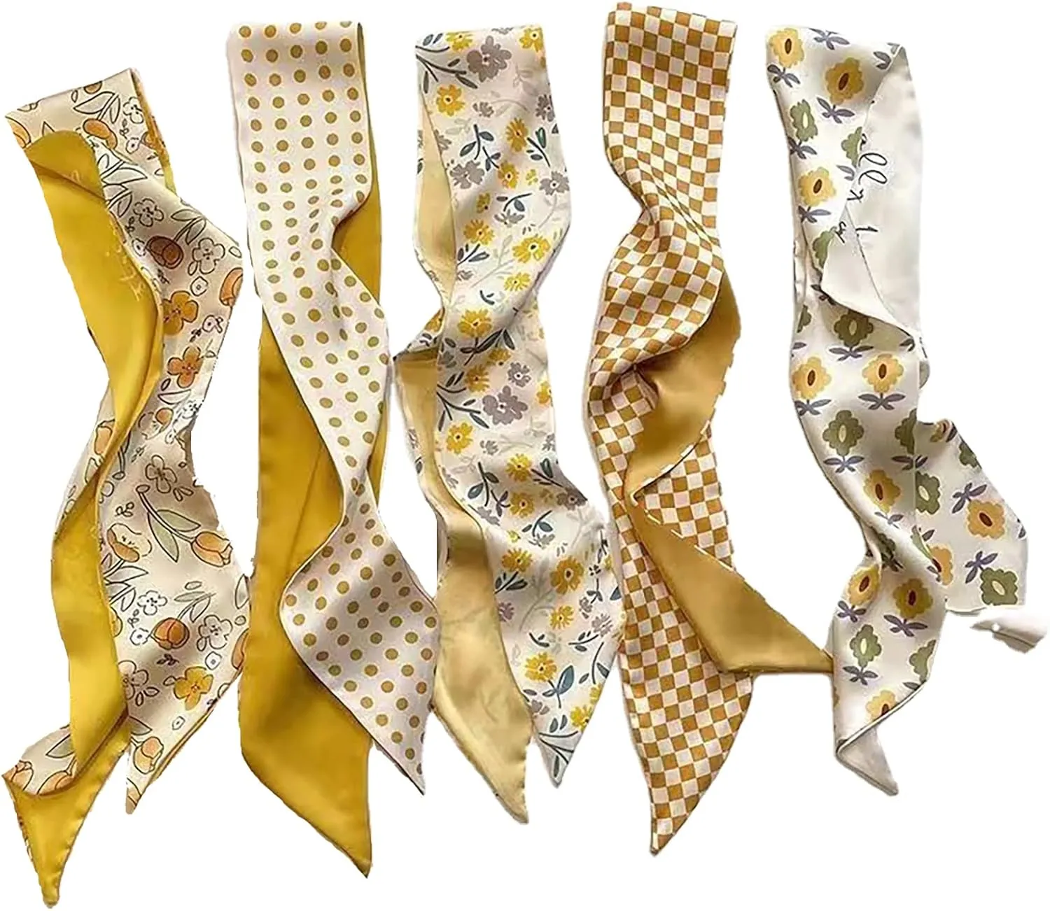 NCDUANSAN Retro small silk scarf girl heart spring and summer narrow ribbon headband headband bag long scarf headdress