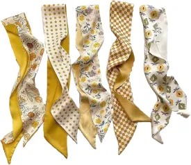 NCDUANSAN Retro small silk scarf girl heart spring and summer narrow ribbon headband headband bag long scarf headdress