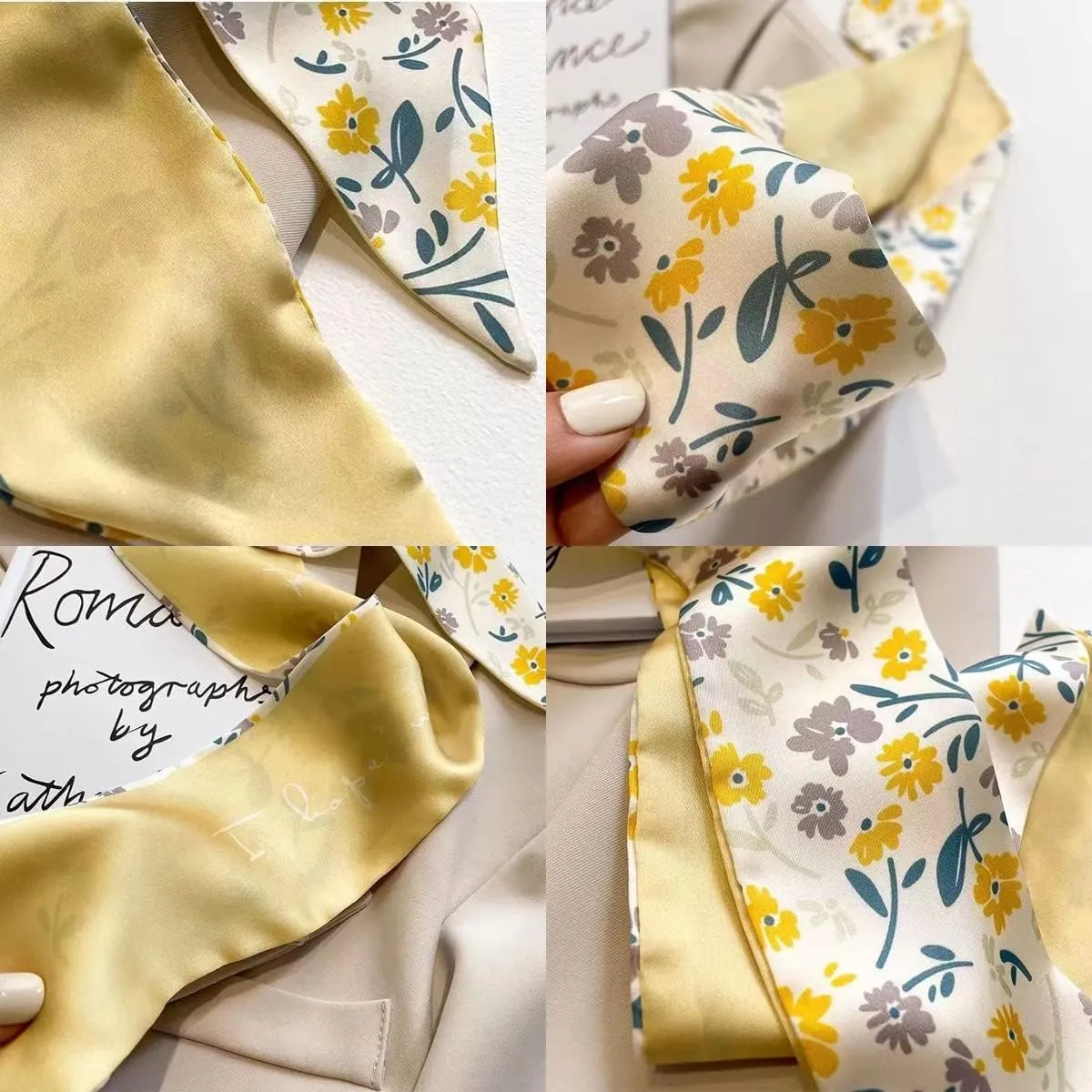 NCDUANSAN Retro small silk scarf girl heart spring and summer narrow ribbon headband headband bag long scarf headdress