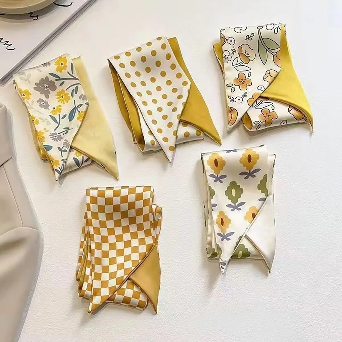 NCDUANSAN Retro small silk scarf girl heart spring and summer narrow ribbon headband headband bag long scarf headdress