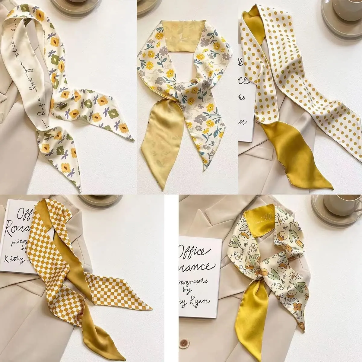 NCDUANSAN Retro small silk scarf girl heart spring and summer narrow ribbon headband headband bag long scarf headdress