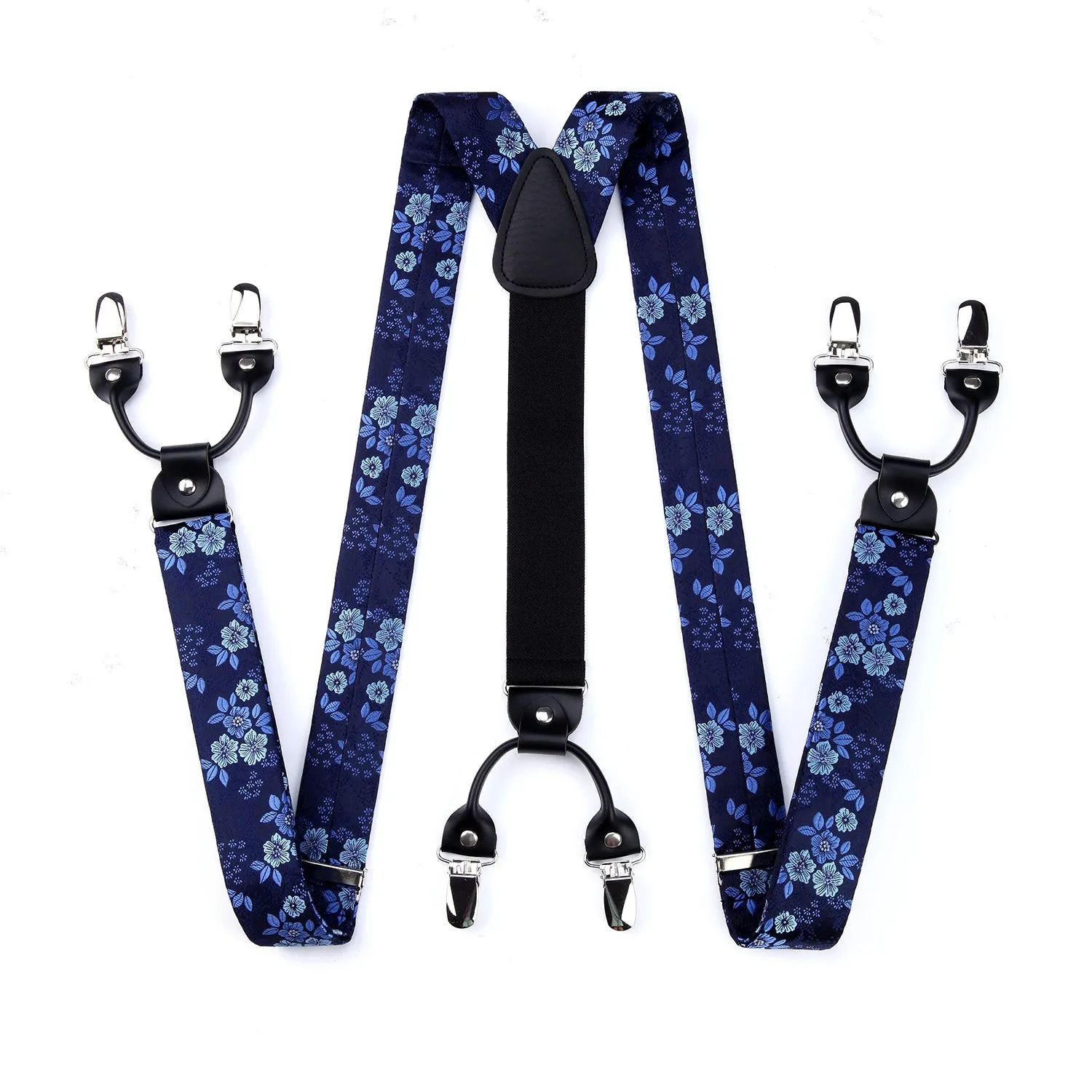 Paisley Floral Suspender Pre-Tied Bow Tie Handkerchief - A3-BLUE