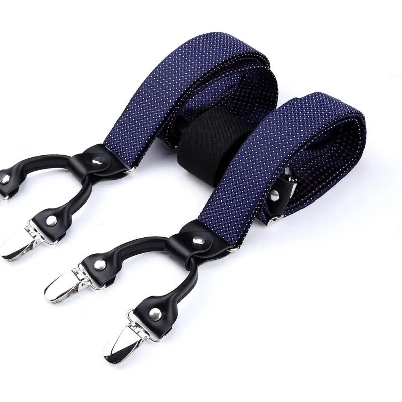 Plaid Suspender Pre-Tied Bow Tie Handkerchief - NAVY BLUE
