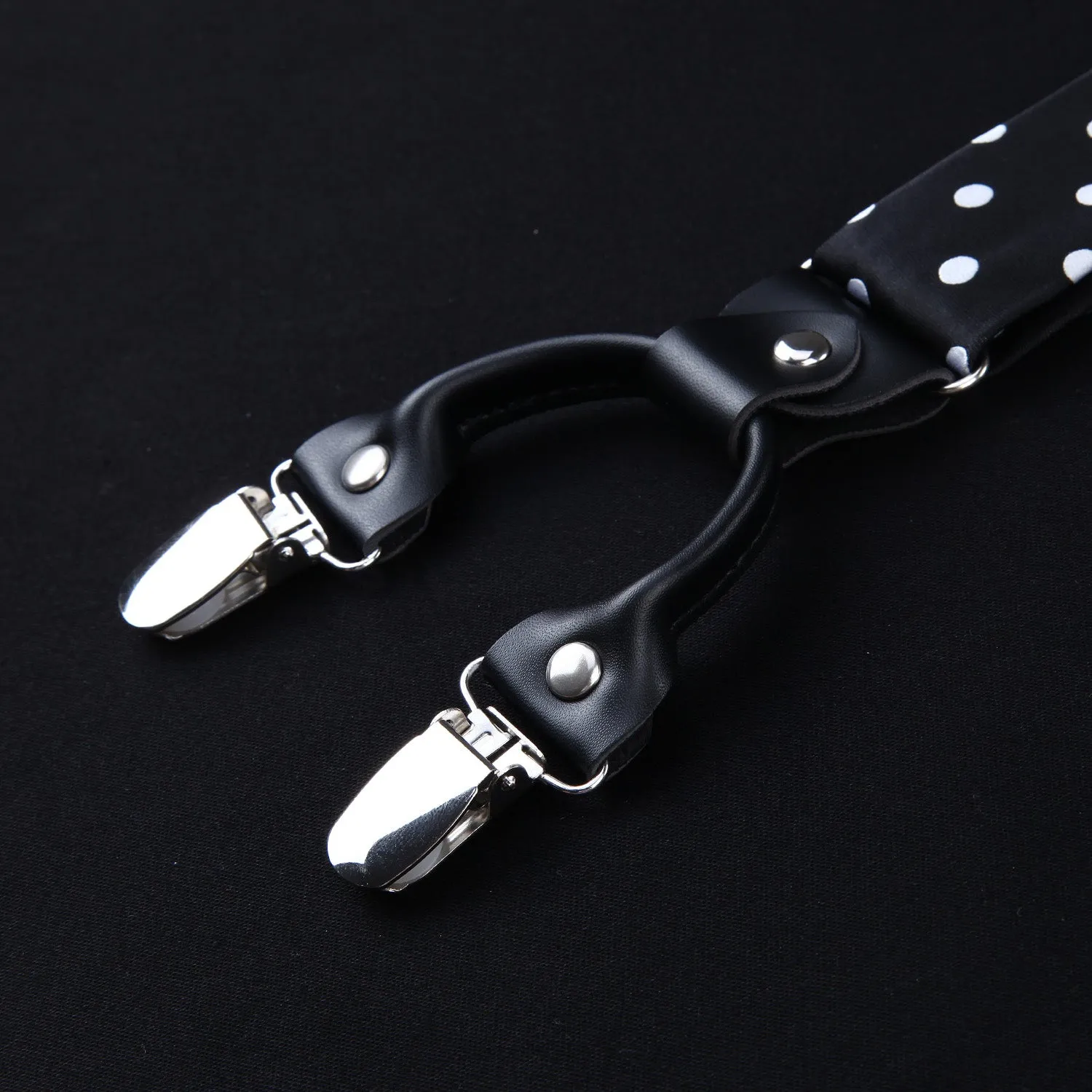 Polka Dot Suspender Pre-Tied Bow Tie Handkerchief - C4-BLACK