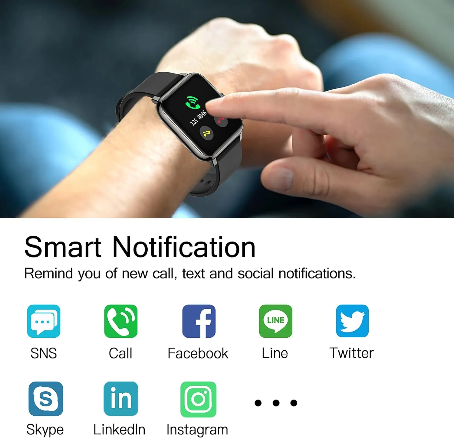 Popglory Smart Watch, Smartwatch with Blood Pressure, Blood Oxygen Monitor, Fitness Tracker with Heart Rate Monitor, Full Touch Fitness Watch for Android & iOS for Men Women (Black)