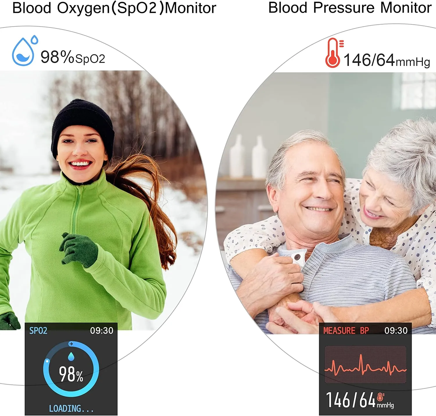 Popglory Smart Watch, Smartwatch with Blood Pressure, Blood Oxygen Monitor, Fitness Tracker with Heart Rate Monitor, Full Touch Fitness Watch for Android & iOS for Men Women (Black)