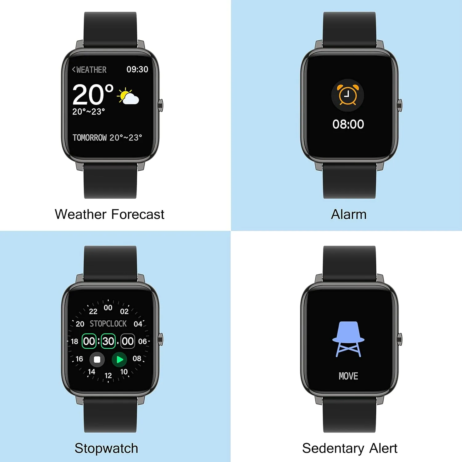 Popglory Smart Watch, Smartwatch with Blood Pressure, Blood Oxygen Monitor, Fitness Tracker with Heart Rate Monitor, Full Touch Fitness Watch for Android & iOS for Men Women (Black)