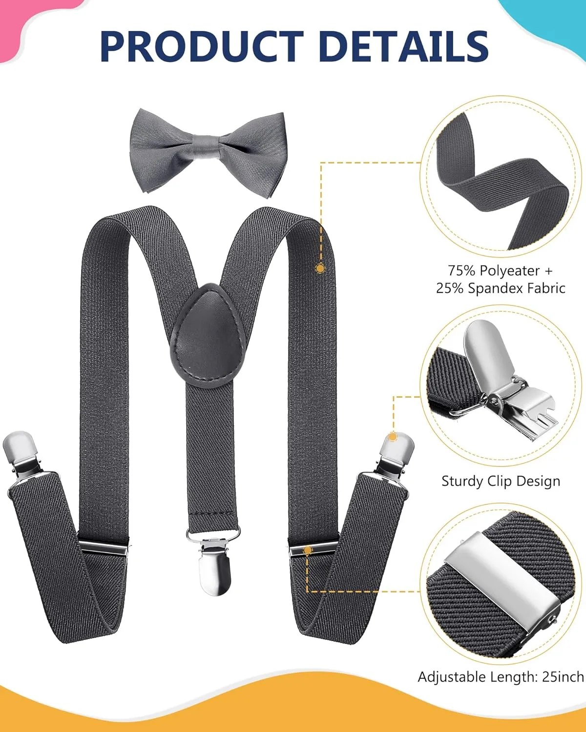 SATINIOR 4 Set Suspenders and Bow Tie Set Adjustable Suspenders Sets for Wedding