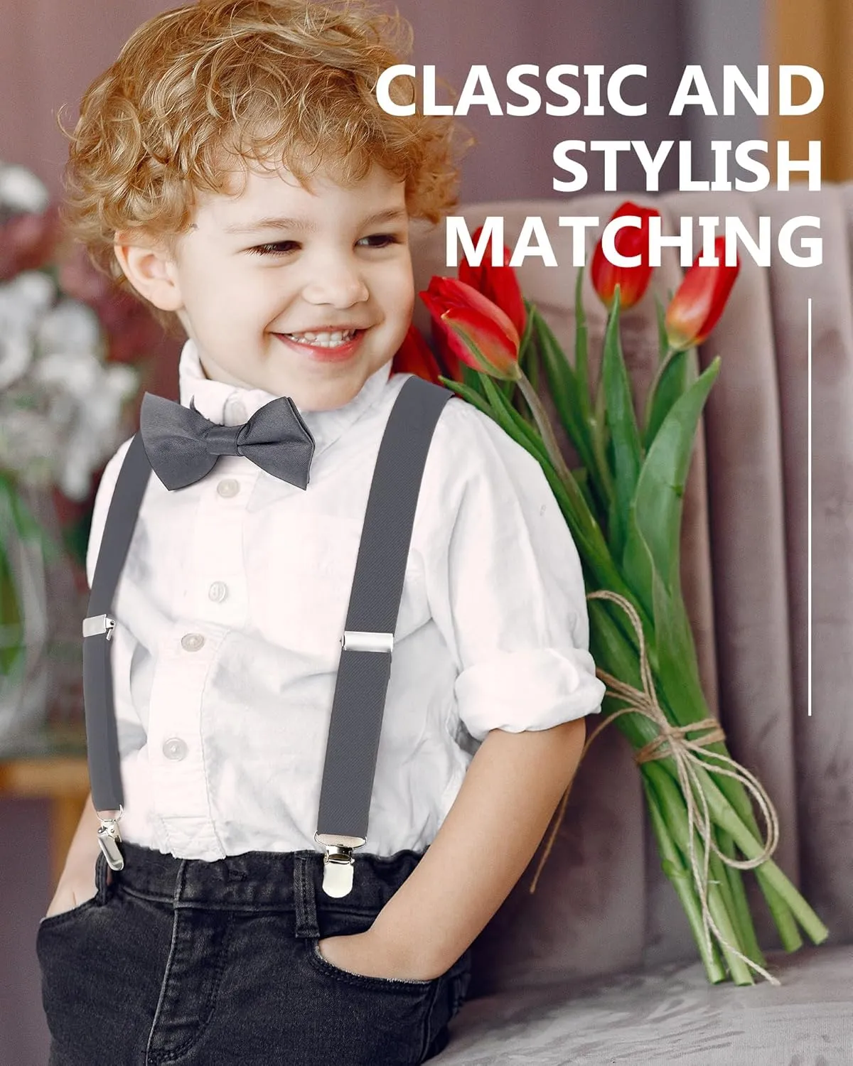 SATINIOR 4 Set Suspenders and Bow Tie Set Adjustable Suspenders Sets for Wedding