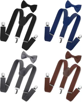 SATINIOR 4 Set Suspenders and Bow Tie Set Adjustable Suspenders Sets for Wedding