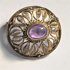 Silver With Gold Wash Filigree Brooch