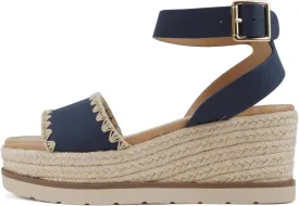 Soda Laguna ~ Women Square Toe Stitched Single Band Low Heel Espadrille Wedge Sandal with Adjustable Ankle Strap