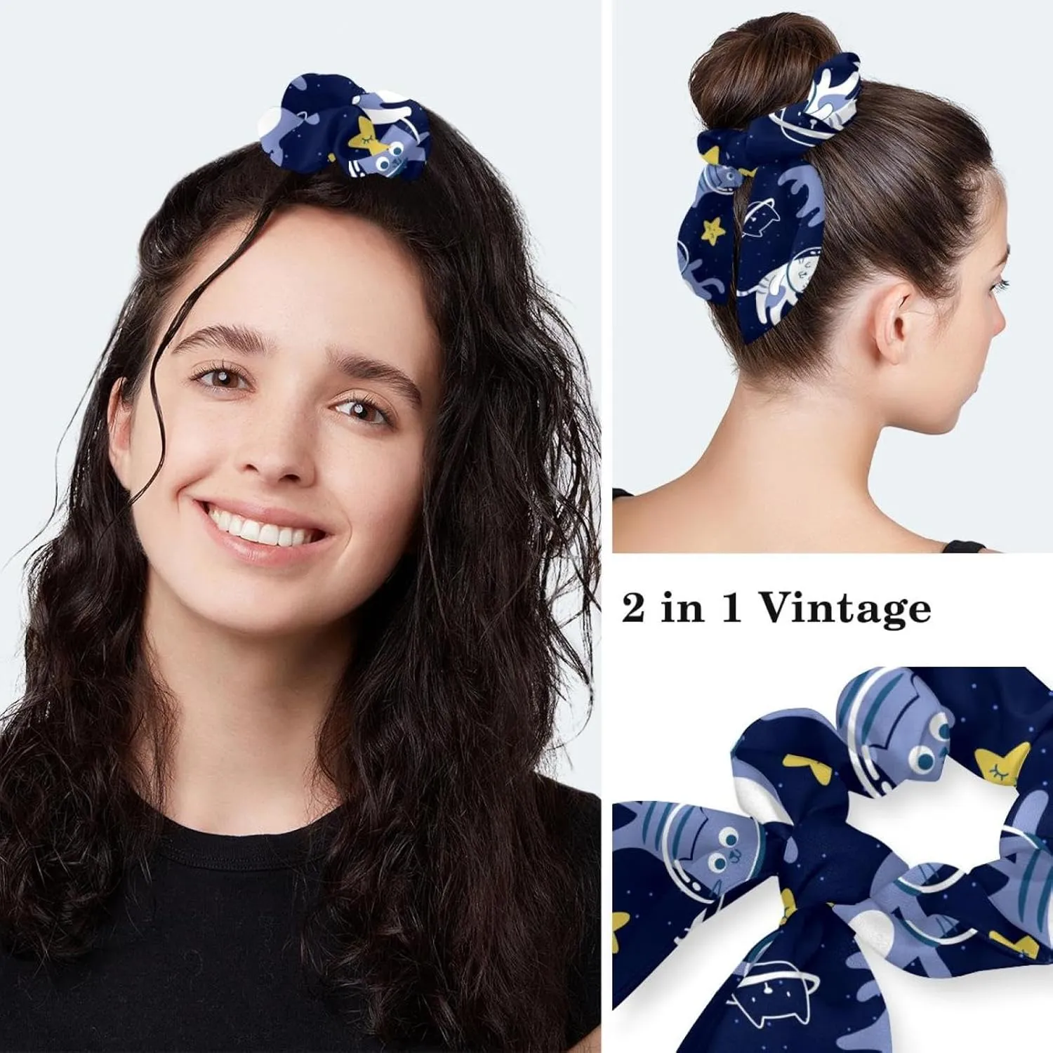 Space Cats Cute Scrub Caps Surgical Women with Button Adjustable Hats Surgical Caps with Scrunchie for Women