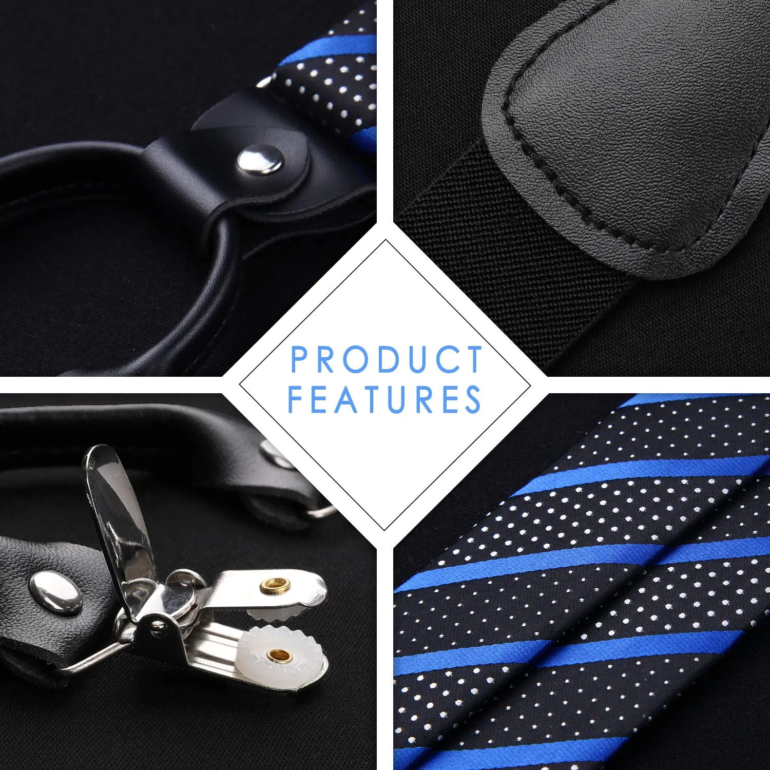 Stripe Suspender Pre-Tied Bow Tie Handkerchief - B2-BLUE/BLACK