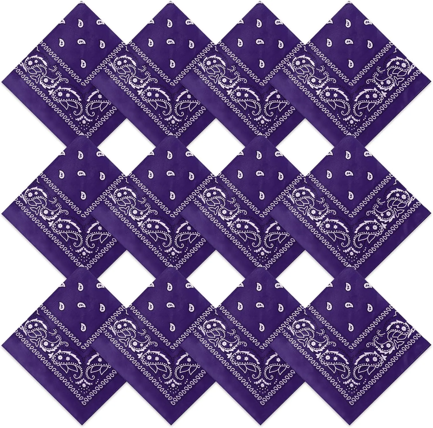Suhine 12 Pcs Bandanas Bulk 22 x 22 Inch Large Bandana Headband Paisley Cowboy Bandana Scarf Handkerchief for Women Men