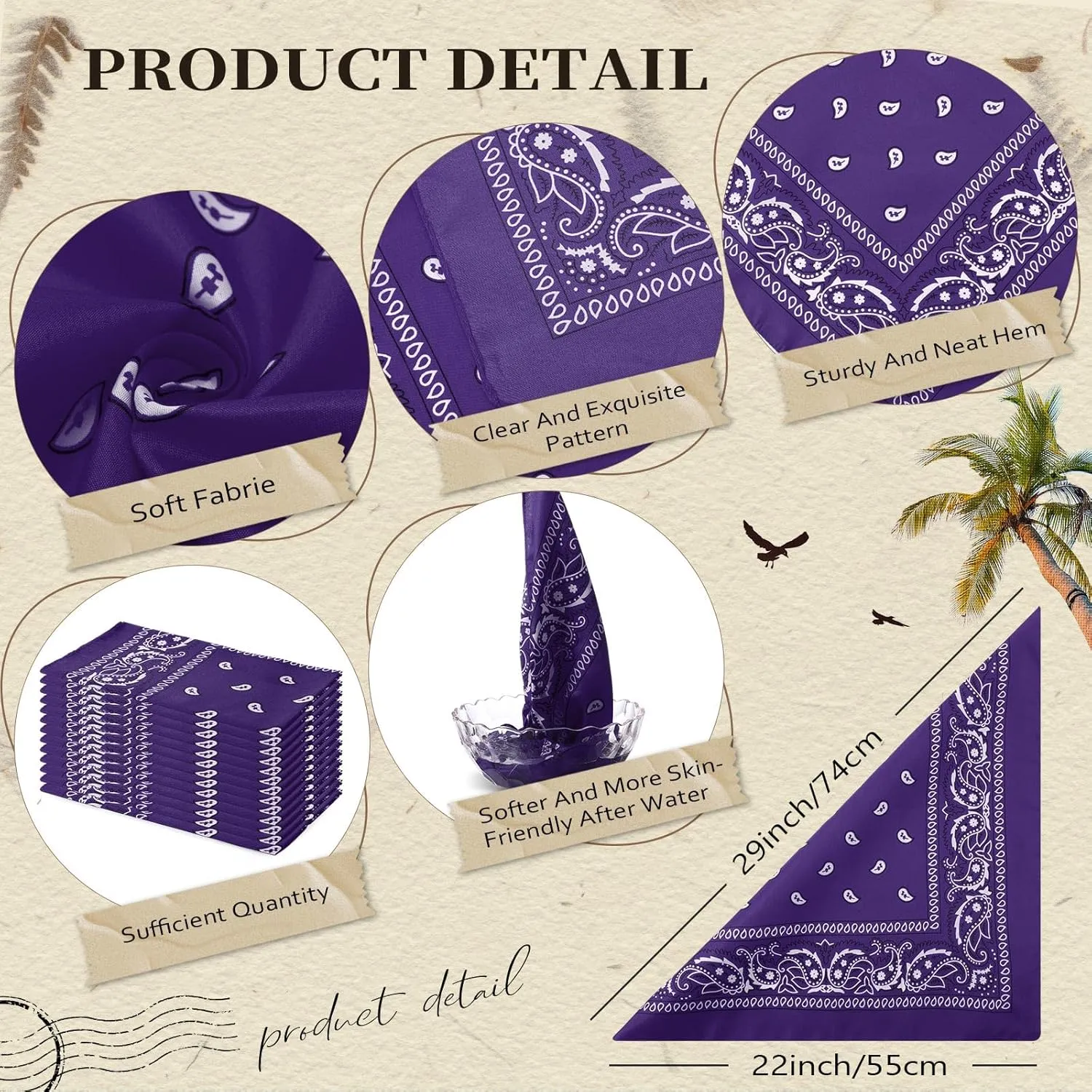Suhine 12 Pcs Bandanas Bulk 22 x 22 Inch Large Bandana Headband Paisley Cowboy Bandana Scarf Handkerchief for Women Men