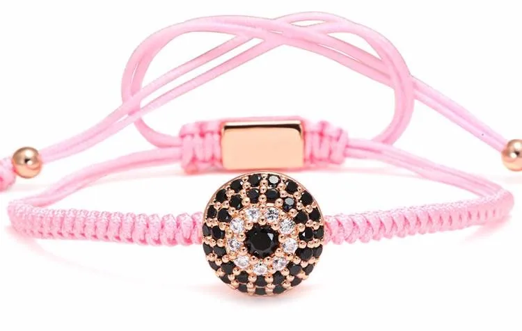 Sun Flower Eye Rhinestone Braided Macrame Bracelet