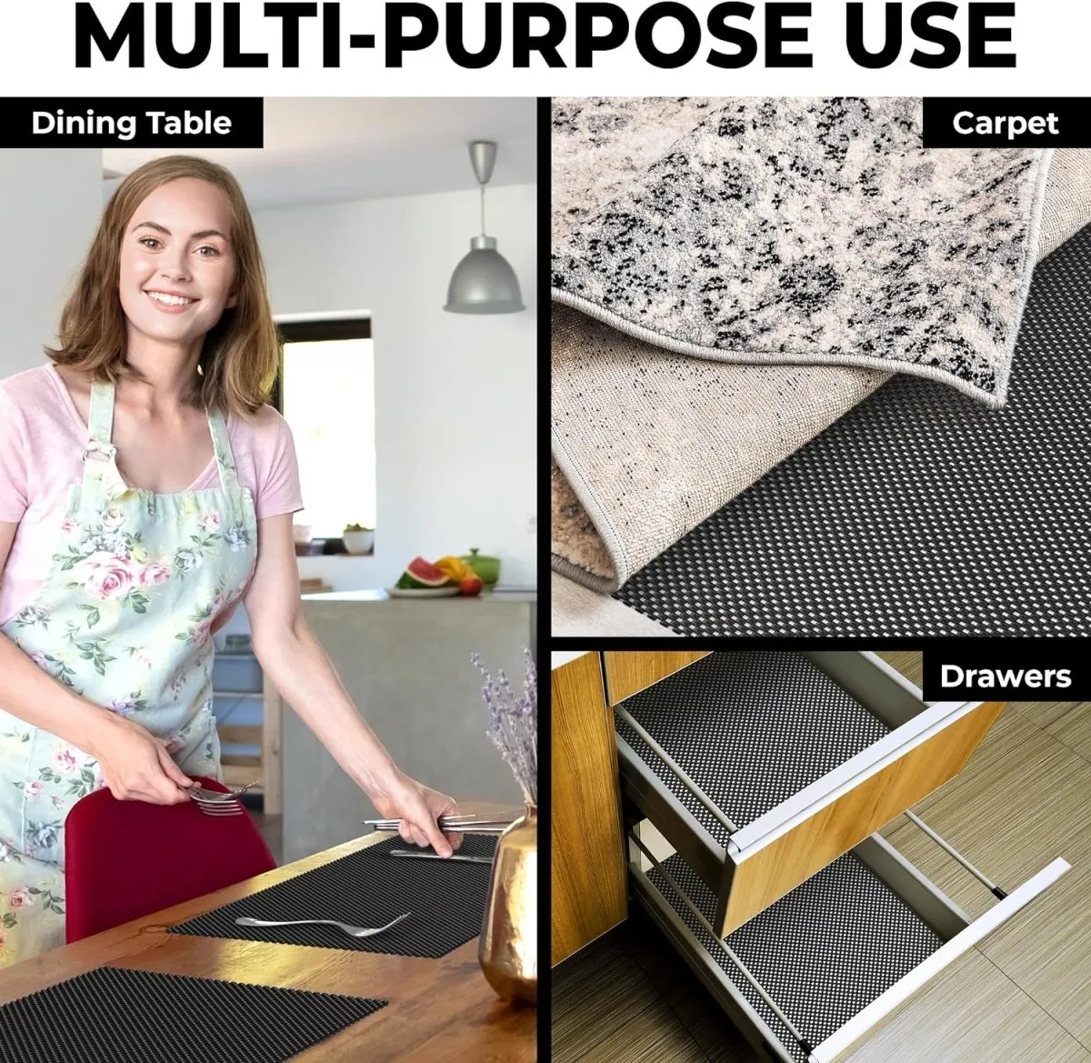 Two Rolls of Anti-Slip Grippers (190 x 30cm) - Ideal for Securing Rugs, Carpets, and Shelf Drawer Liners.