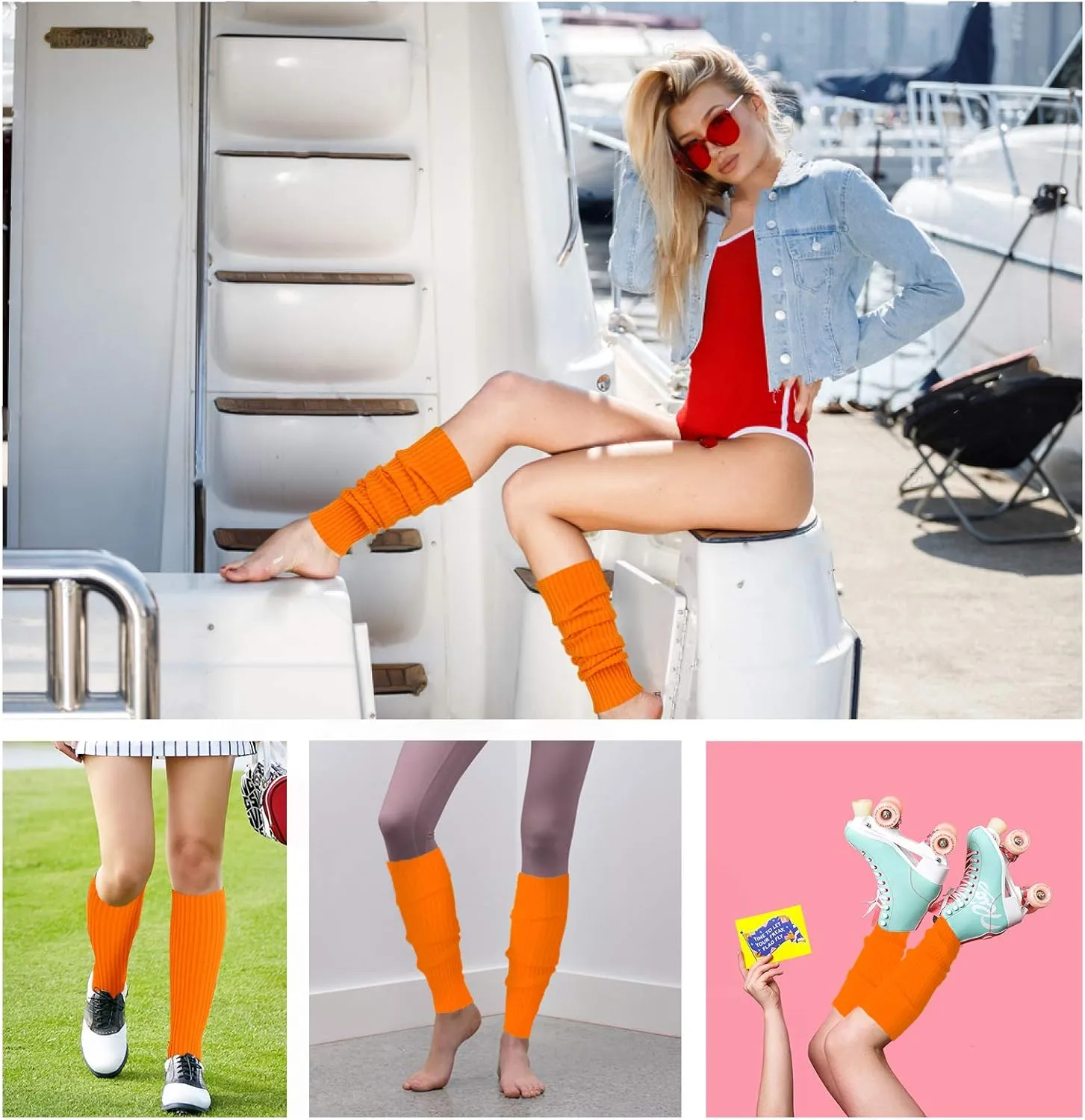 v28 Women Juniors Neon Ribbed Leg Warmers for 80s Eighty's Party Sports Yoga