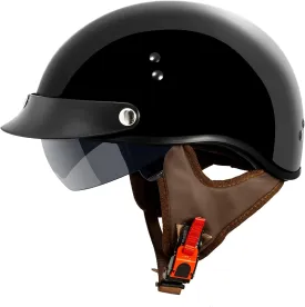 VCAN Cruiser Half Face Motorcycle Helmet with Drop-Down Sun Visor, Removable Peak and Quick Release Buckle