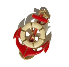 Vintage Anchor Brooch Red White Nautical Lifesaver Pin